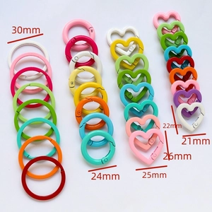 Colorful macaron spring rings and heart carbine hooks with 24mm to 30mm dimensions