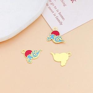 Detail of Chinese cloud pendants with red sun and blue waves enamel for jewelry DIY