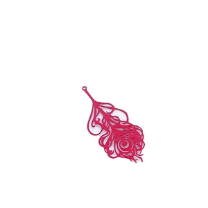 Exquisite magenta feather hollow metal pendant for DIY necklaces and craft jewelry making