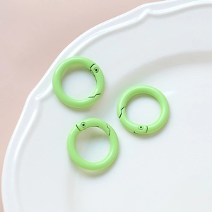 Three light green matte metal O-rings spring clasps for DIY jewelry and keychain crafts