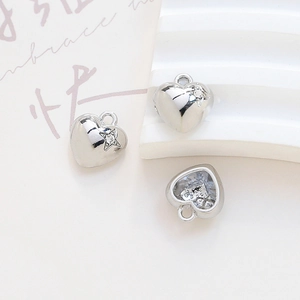 Colgante de corazón plateado pulido con estrella para creación de joyas DIY