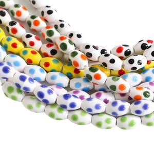 Polka dot oval ceramic loose beads in multiple colors for DIY handmade jewelry crafts