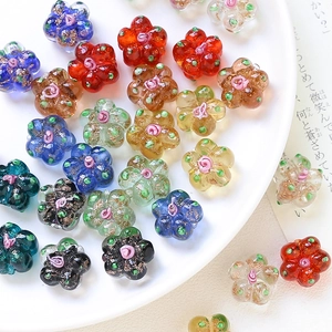 Handmade glass flower beads with gold foil for DIY jewelry making and necklaces