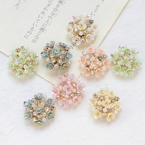 DIY colorful resin flower patches with pearls and rhinestones for jewelry making