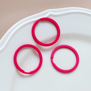 Three rose pink macaron style metal split rings for DIY keychains and accessories