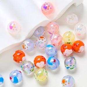 Colorful hand-painted round beads for DIY jewelry with hearts and star patterns