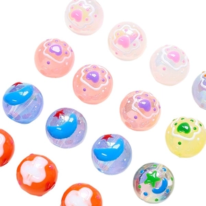 Colorful acrylic beads with cat paw and moon star patterns for DIY jewelry making
