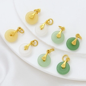 Chinese style jade-like Ping'an Kou pendants in four colors with gold plated metal bails
