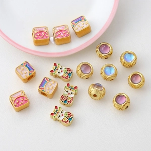 Gold Plated Rabbit Enamel Spacer Beads Chinese Style Alloy Charm Beads For DIY Bracelet Necklace Earring Jewelry Making