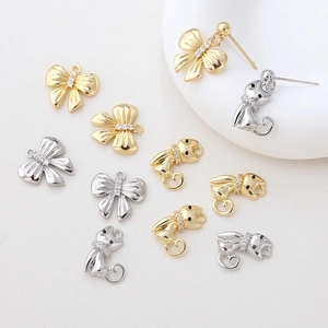 Legierung Schleife Katze Anhänger Charms Für DIY Schmuckherstellung Gold Silber Galvanisiert Strass Metall Anhänger Für Halsketten