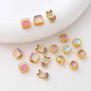 Gold-plated bunny enamel spacers and assorted charms for DIY bracelet and jewelry making