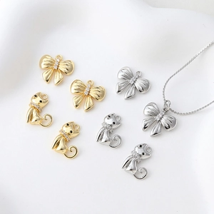 Gold- und Silberanhänger mit Schleife und Katze mit Zirkonia für DIY-Schmuck