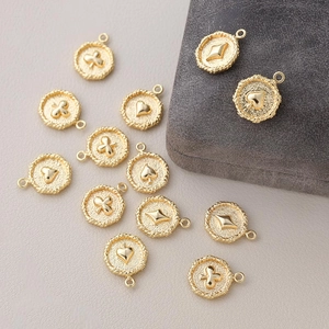 Colgante Redondo Chapado en Oro de 18K Palos de Póker para Joyería DIY Charms Corazón Pica Trébol Diamante para Collar