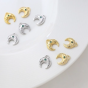 Ciondoli a luna in oro e argento con gemme verdi e zirconi per la creazione di gioielli DIY