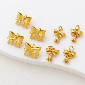 Vintage Gold Plated Alloy Bowknot Butterfly Pendants Matte Gold Flower Dangle Charms For DIY Bracelet Necklace Earring Jewelry Making