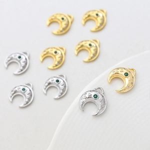 Ciondoli a luna in oro e argento con zircone verde per creazione gioielli fai da te