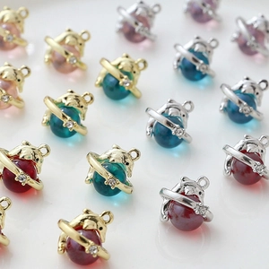 3D alloy dolphin charms with translucent colorful balls and zircon for DIY jewelry making