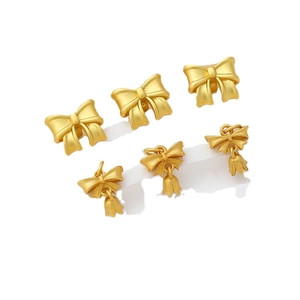 Matte gold bow pendants and floral drop charms for DIY jewelry making accessories