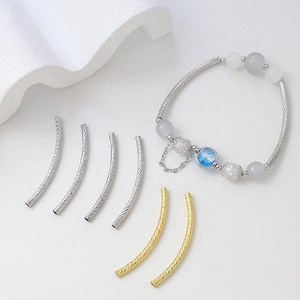 Retro Copper Plated 18K Gold Curved Tube Beads Spiral Texture Spacer Beads For DIY Bracelet Necklace Jewelry Making Findings