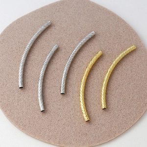 5pcs 18K gold and silver plated curved noodle spacer tubes with textured faceted engraving
