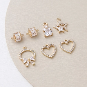 Gold Plated Copper Zirconia Heart Star Bow DIY Pendants For Jewelry Making Handmade Necklace Bracelet Earring Accessories