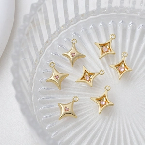 14k gold plated star pendant with pink heart zircon for DIY jewelry making