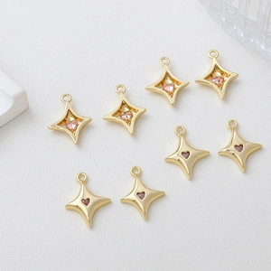 14K Gold Plated Copper Zircon Star Pendant With Pink Heart Gemstone For DIY Necklace Bracelet Earring Jewelry Making