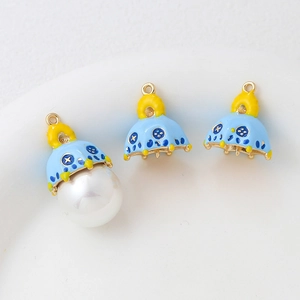 Blue enamel hat-shaped charms with baroque pearls for DIY jewelry accessories