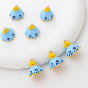 Blue umbrella DIY pendants with gold loops for handmade jewelry and baroque accessories