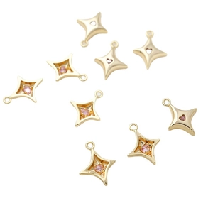 14k gold plated star pendant with pink zircon for DIY handmade jewelry crafts