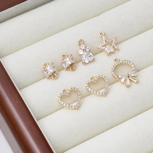 Gold plated heart and star pendants with inlaid zircon for DIY jewelry making