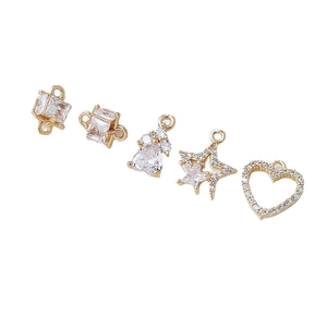 Gold-plated heart and star charms with sparkling zircon for DIY jewelry making