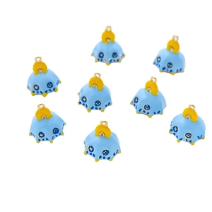 Blue enamel umbrella charm pendants for DIY baroque pearl jewelry making, set of 8 pieces