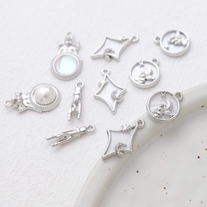 Silver angel and star pendants for DIY bracelets and necklaces with pearl accents
