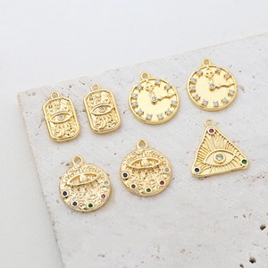 Vintage 14K Vergoldet Messing Anhänger Charms DIY Schmuckherstellung Zubehör Zirkon Böser Blick Uhr Stern Mond Accessoire