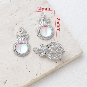 Detailed view of silver angel star charm with opal stone, size 14mm x 25mm for DIY jewelry