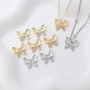 14k gold plated butterfly pendants with zircon inlay for DIY jewelry making