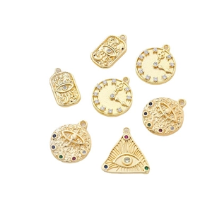 Set aus 14k vergoldeten Evil Eye und Uhr Anhängern mit bunten Zirkonia für DIY Schmuck