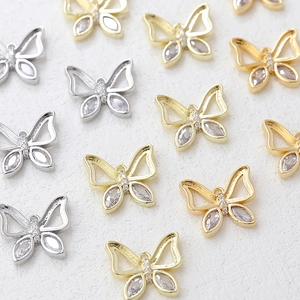 Copper Butterfly Charms With Zirconia Inlay 14K Gold Plated DIY Jewelry Making Pendants For Necklace Earrings Accessories