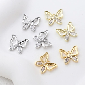 14k gold plated butterfly pendant with zircon crystals for DIY jewelry making