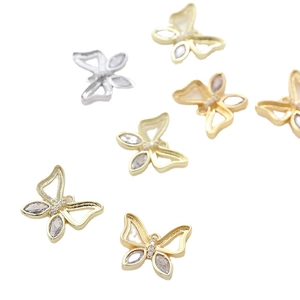 14k gold plated butterfly pendants with sparkling cubic zirconia for DIY jewelry making