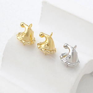 14k gold-plated Christmas hat jewelry findings with cat paw print and pearl pin detail
