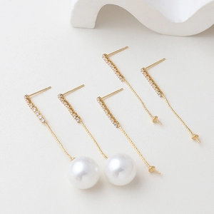 18k gold plated long tassel earrings with white zircons and large hanging pearls