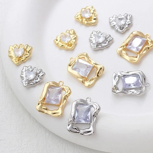 14k gold plated heart and rectangle zircon charms for DIY jewelry making