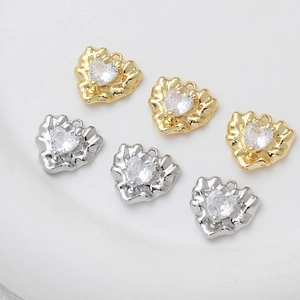 14k gold-plated heart pendant with cubic zirconia for DIY jewelry making accessories