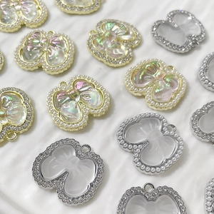 Pendentif Nœud Papillon en Alliage Avec Strass et Künstliche Perle Artificielle pour DIY Création de Bijoux Accessoires Collier Boucles