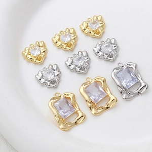 14k gold plated heart and rectangle zircon pendants for DIY jewelry making sets