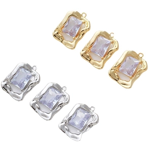 Irregular 14k gold plated lava texture pendants with rectangular zircon stones