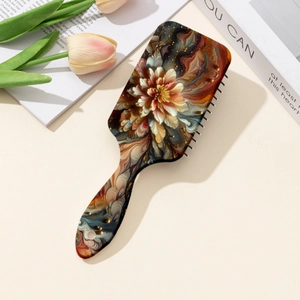 Vintage floral paddle hairbrush with artistic kaleidoscope pattern and air cushion massage