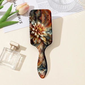Vintage Floral Print Paddle Brush ABS Artistic Air Cushion Massage Hair Comb For Women Detangling Scalp Massage Hairbrush